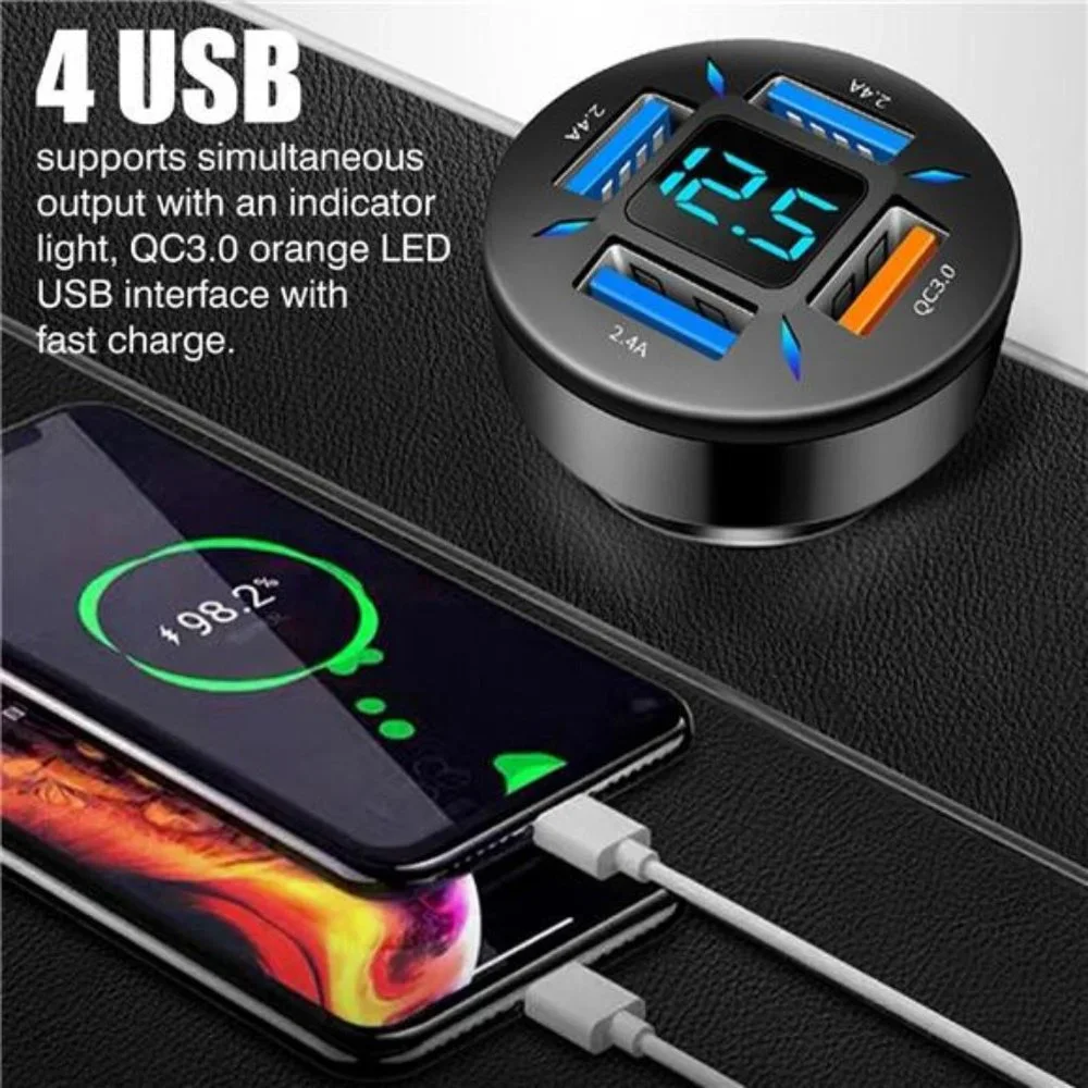 4 USB Port Super Fast Car Charger Adapter for iPhone Samsung Android Cell Phone